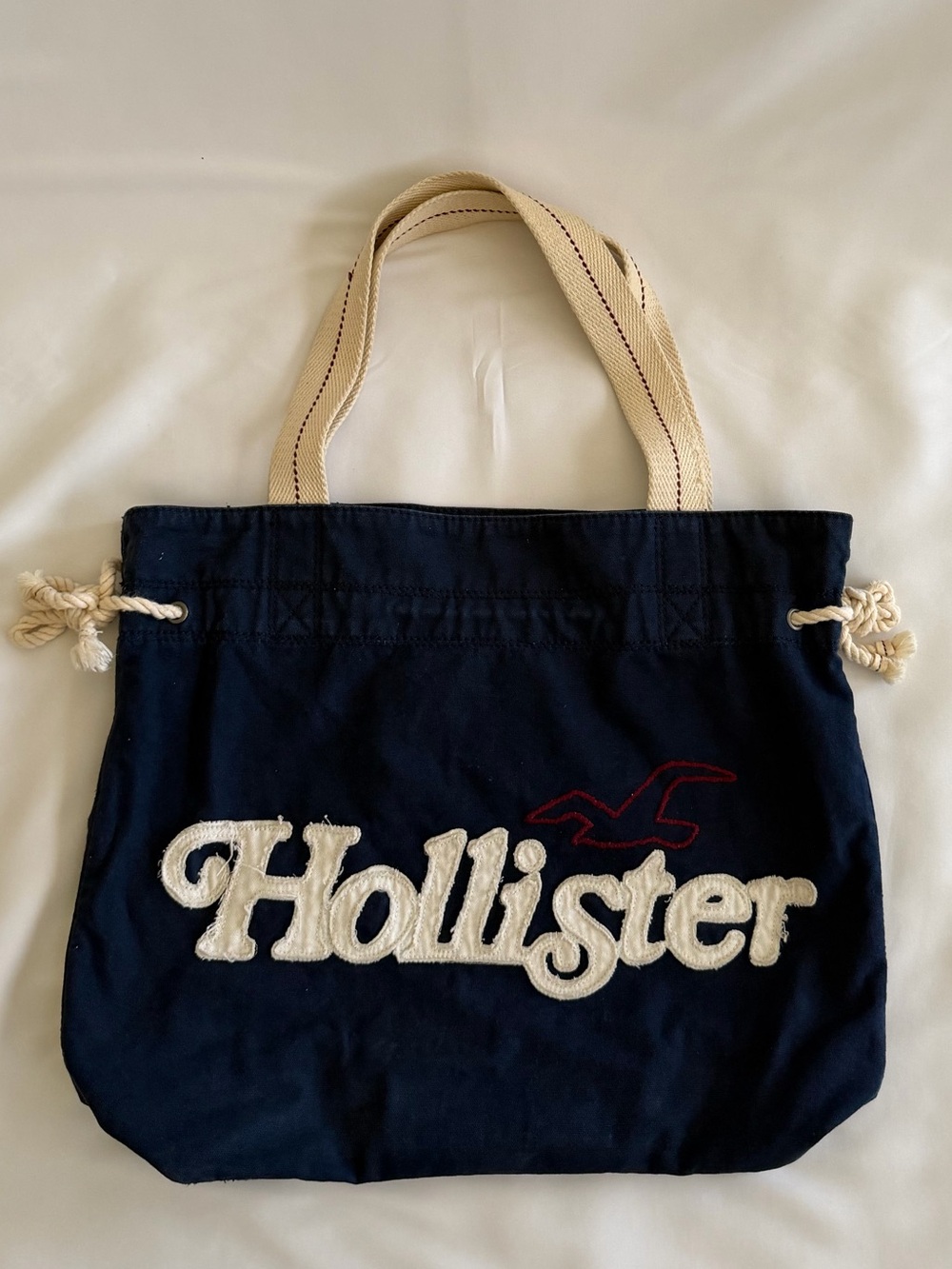 Hollister Navy Canvas Tote with Cream Rope Handles